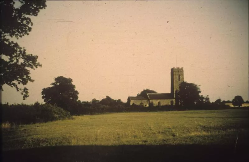 St Michaels Church, Rumburgh. Image by Albert R Krassman Jr, 446th Bomb Group. Written on slide casing: 'St Michaels , Rumburgh.'