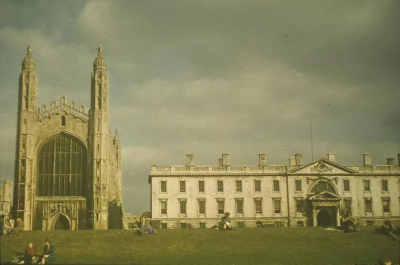 Kings College, Cambridge. Image by William D "Bill" Pulliam, 91st Bomb Group. Written on slide casing: 'Cambridge.'